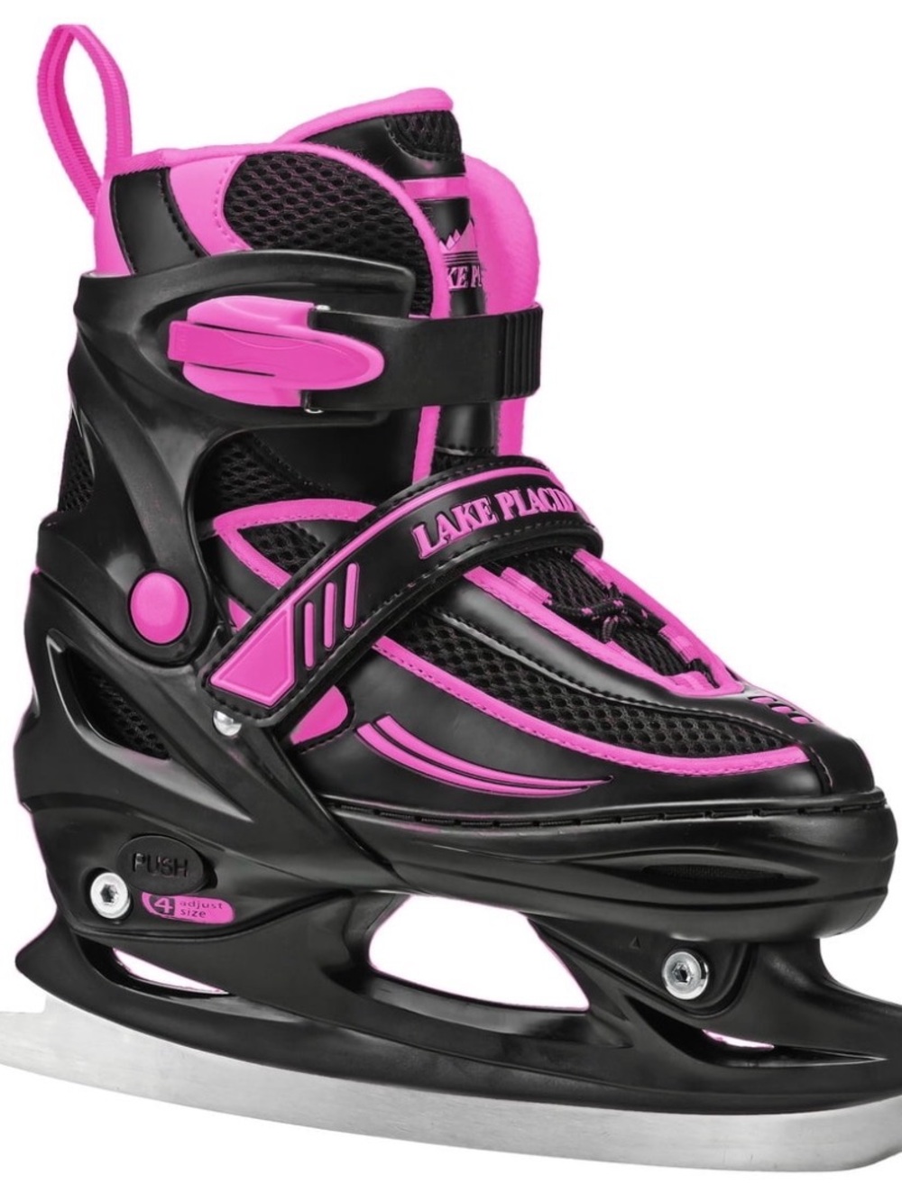 LAKE PLACID Kids Black and Pink Adjustable Ice Skate, fits size 5-8